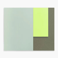 Sage / Neon Yellow / Olive: A landscape oriented notepad with three separate sized sections in different green tones.