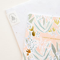 2: Copper text detailing on floral print greeting card