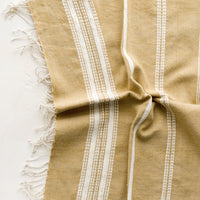 Sand: A cotton hand towel in brown with woven natural stripes.