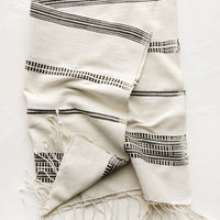 Natural / Charcoal: A cotton hand towel in natural with woven black stripes.