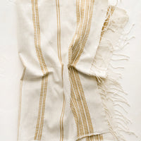 Natural / Sand: A cotton hand towel in natural with woven brown stripes.