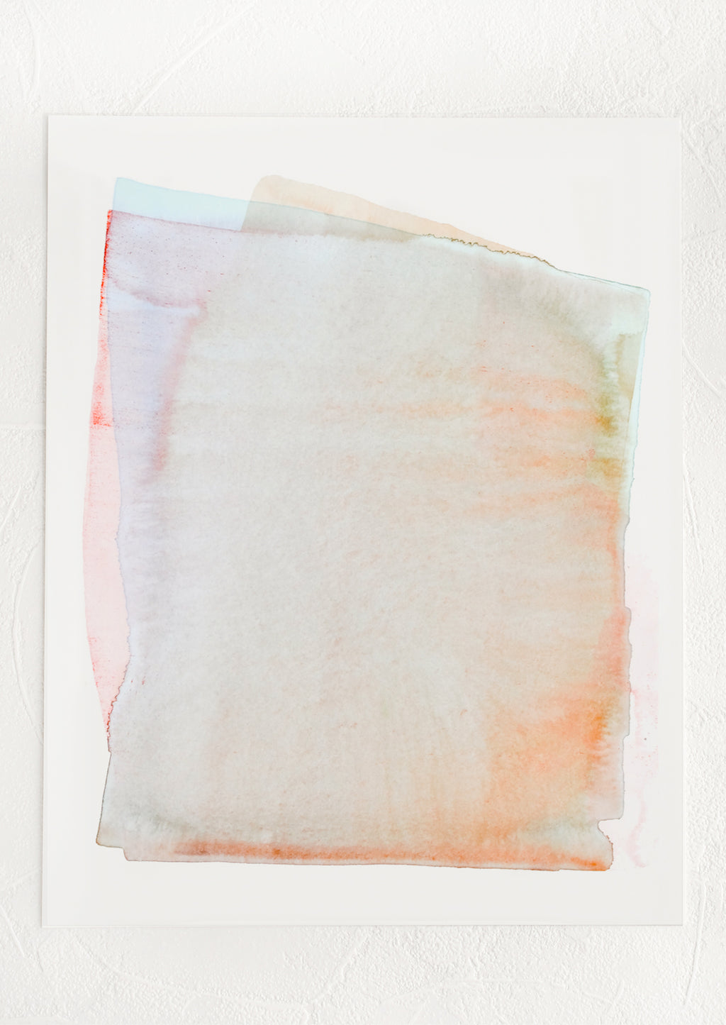 1: An art print of layered color watercolor form in soft pastel hues.