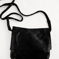 Black: Shimmer Leather Crossbody Bag