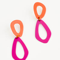 Flame / Berry: Two toned figure eight drop earrings in coral and fuchsia. 