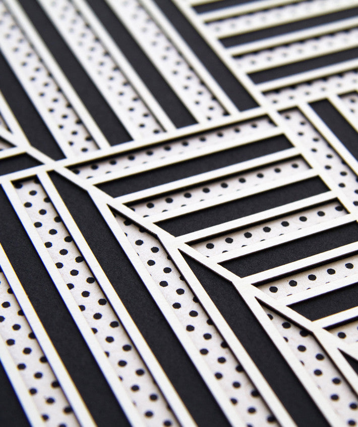 2: Detail of black and white patterned lasercut design