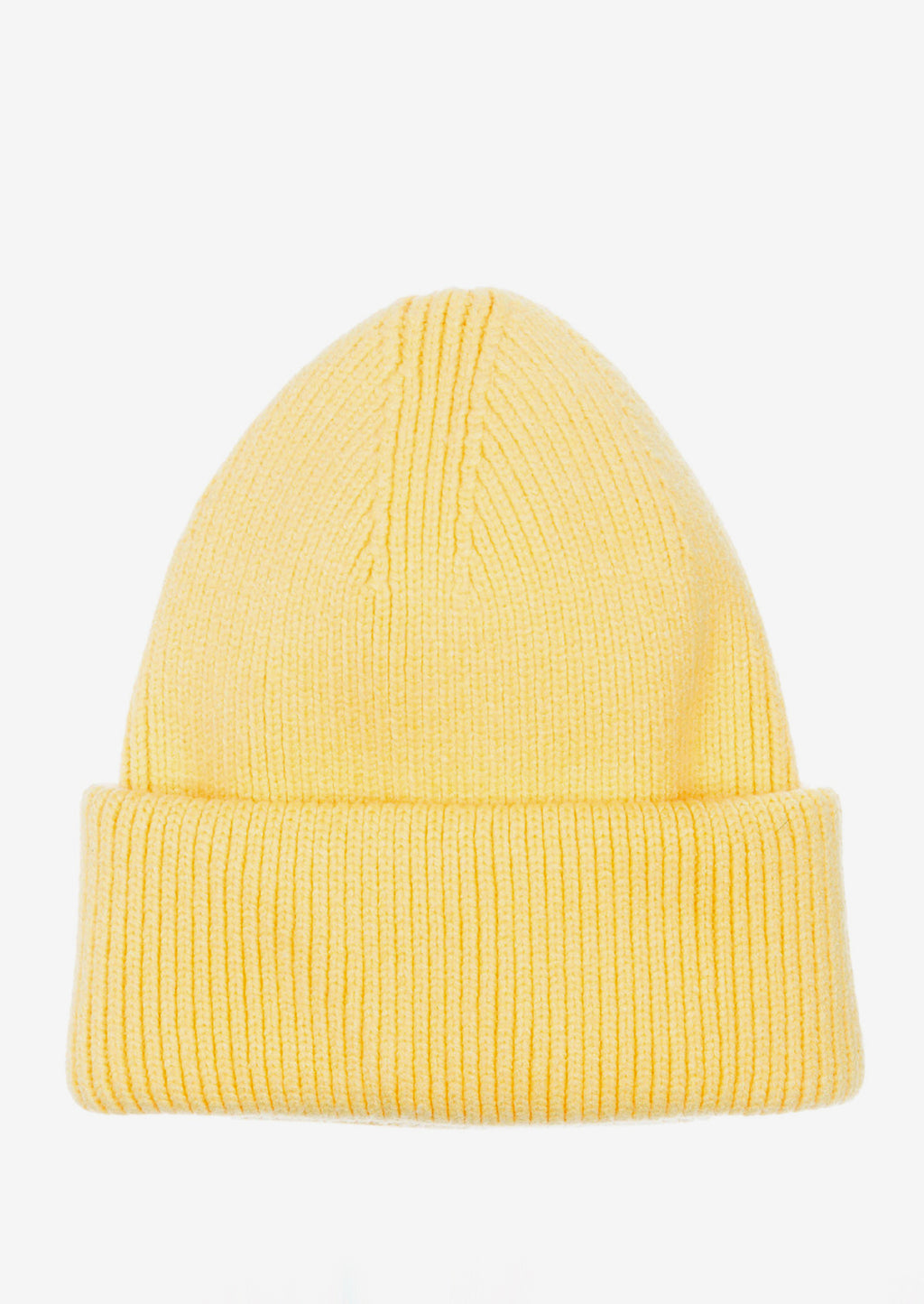 Lemon: A knit beanie with oversized cuff in lemon yellow color.