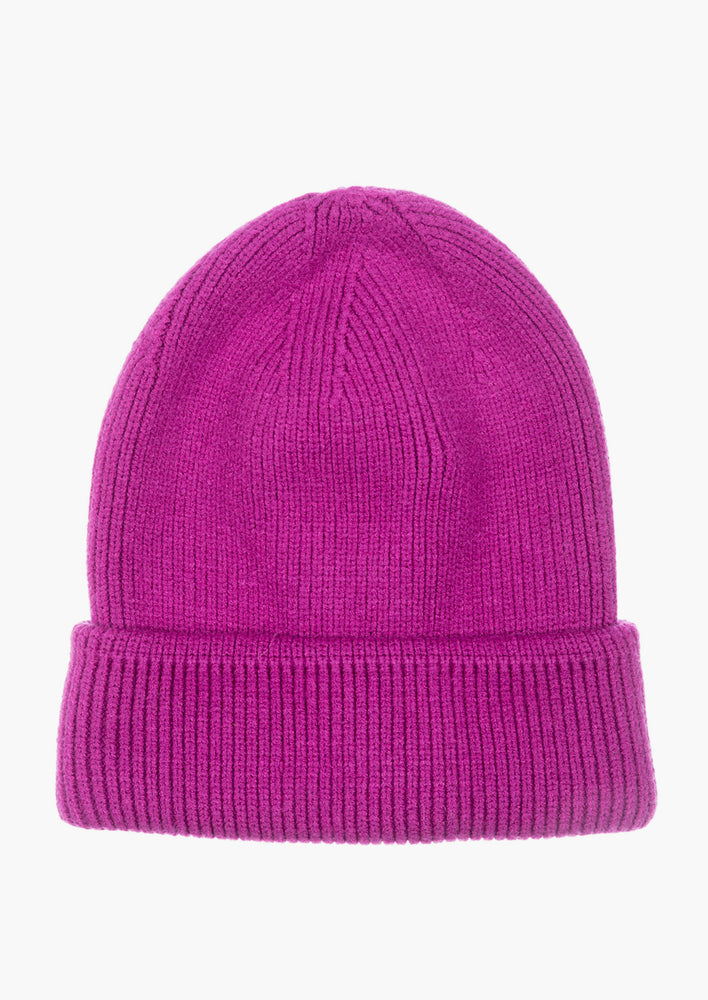 Orchid: A knit beanie with oversized cuff in orchid purple color.