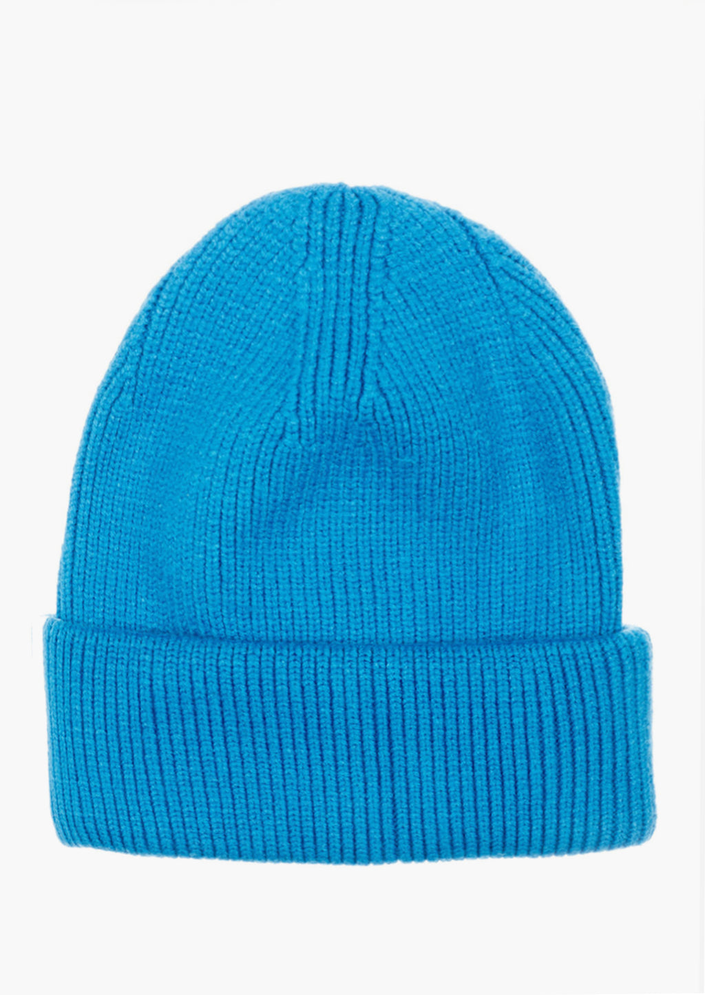 Sea: A knit beanie with oversized cuff in turquoise blue color.