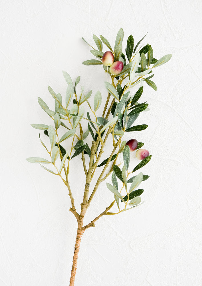 Realistic looking faux olive branch stem with leaves and olives