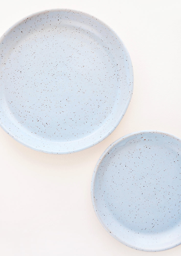 A pair of Light Blue Colored Speckled Ceramic Salad & Dinner Plates.
