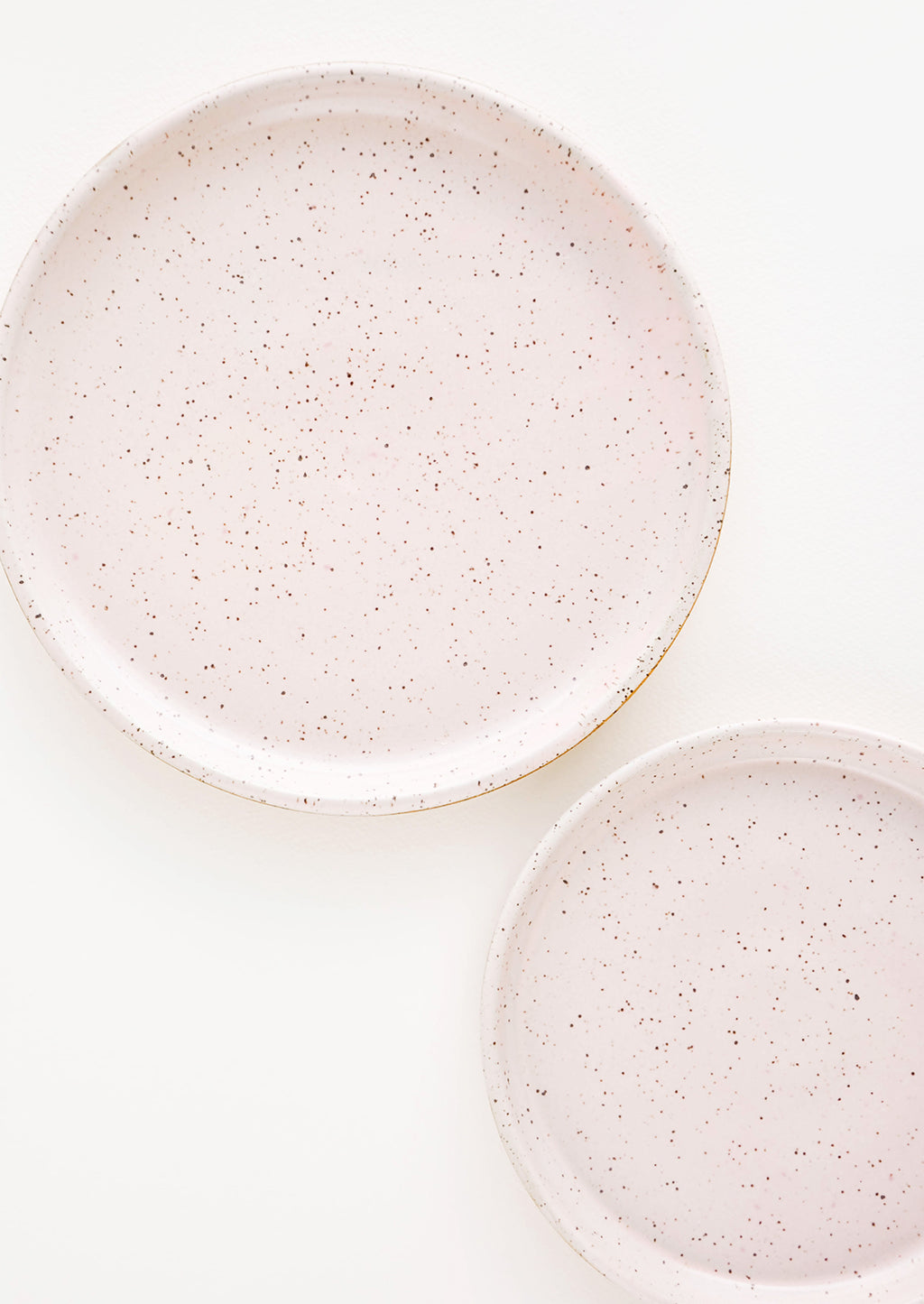 Rose Quartz / Salad Plate: A pair of Pale Pink Colored Speckled Ceramic Salad & Dinner Plates.