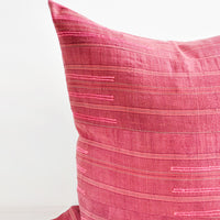 3: Wine Colored Recycled Thai Fabric Square Throw Pillow with Hot Pink Embroidery Detailing