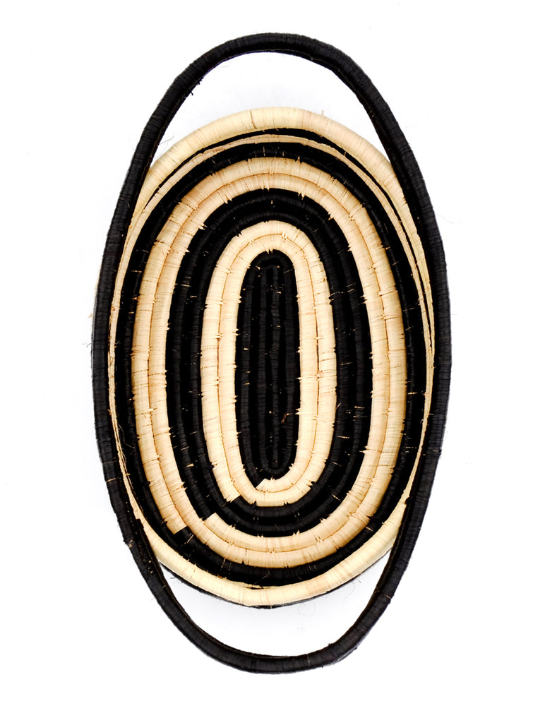 Striped Raffia Oval Basket