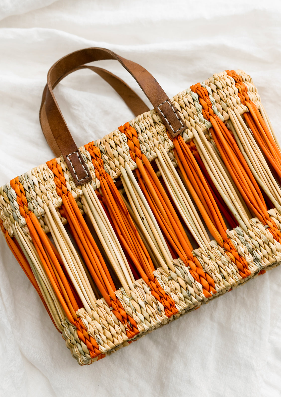 Striped Reed Storage Basket LEIF