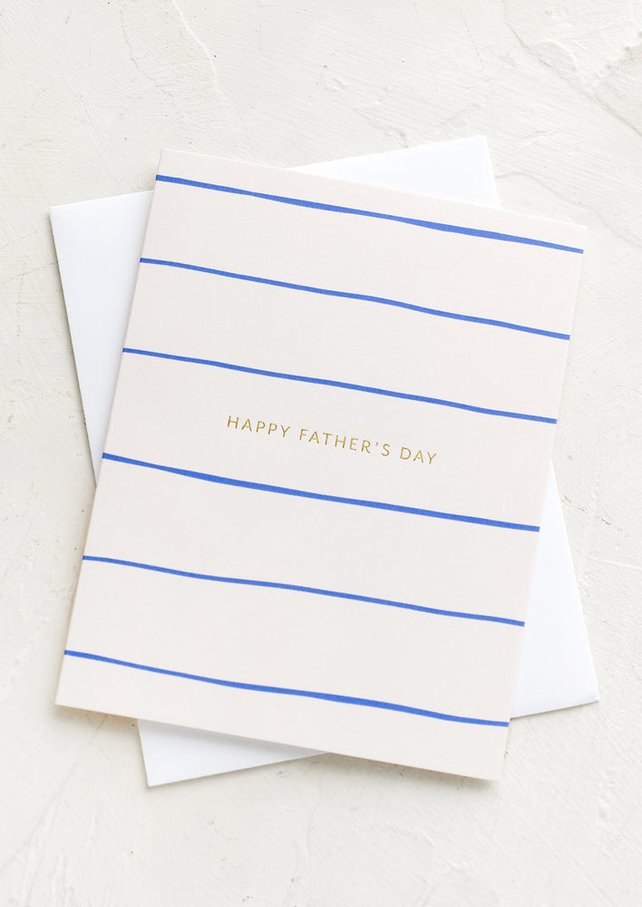 1: A greeting card with blue stripe pattern reading "Happy Father's Day"