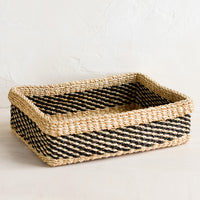 Natural / Black / Large: A structured rectangular storage tray in natural with black dashes.