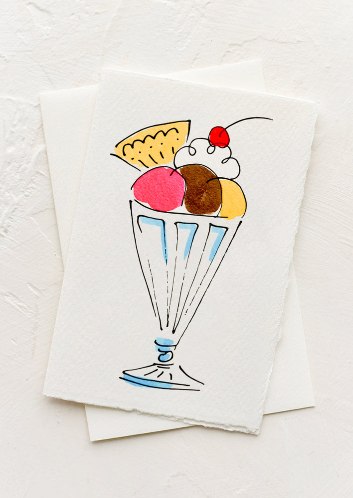 1: A greeting card with illustration of a sundae.