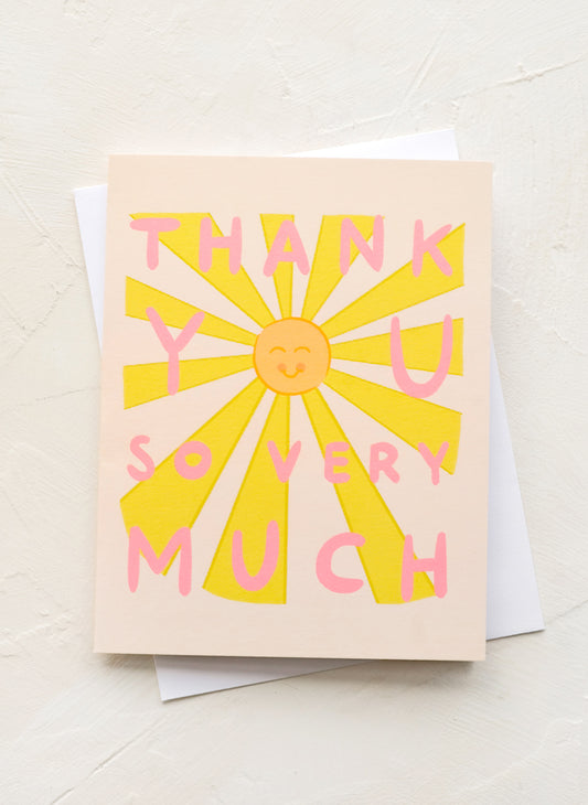 A greeting card with sunray graphic and text saying "Thank you so very much".