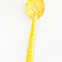 1: Enamel coated metal spoon in yellow and white splatter print