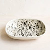 Leaf Print: A small oval ceramic dish in leaf pattern.