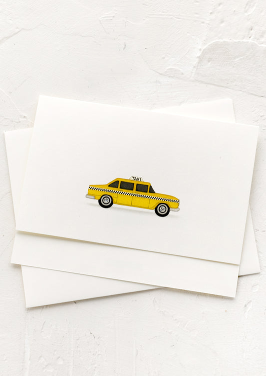 A card with illustration of NYC yellow cab.