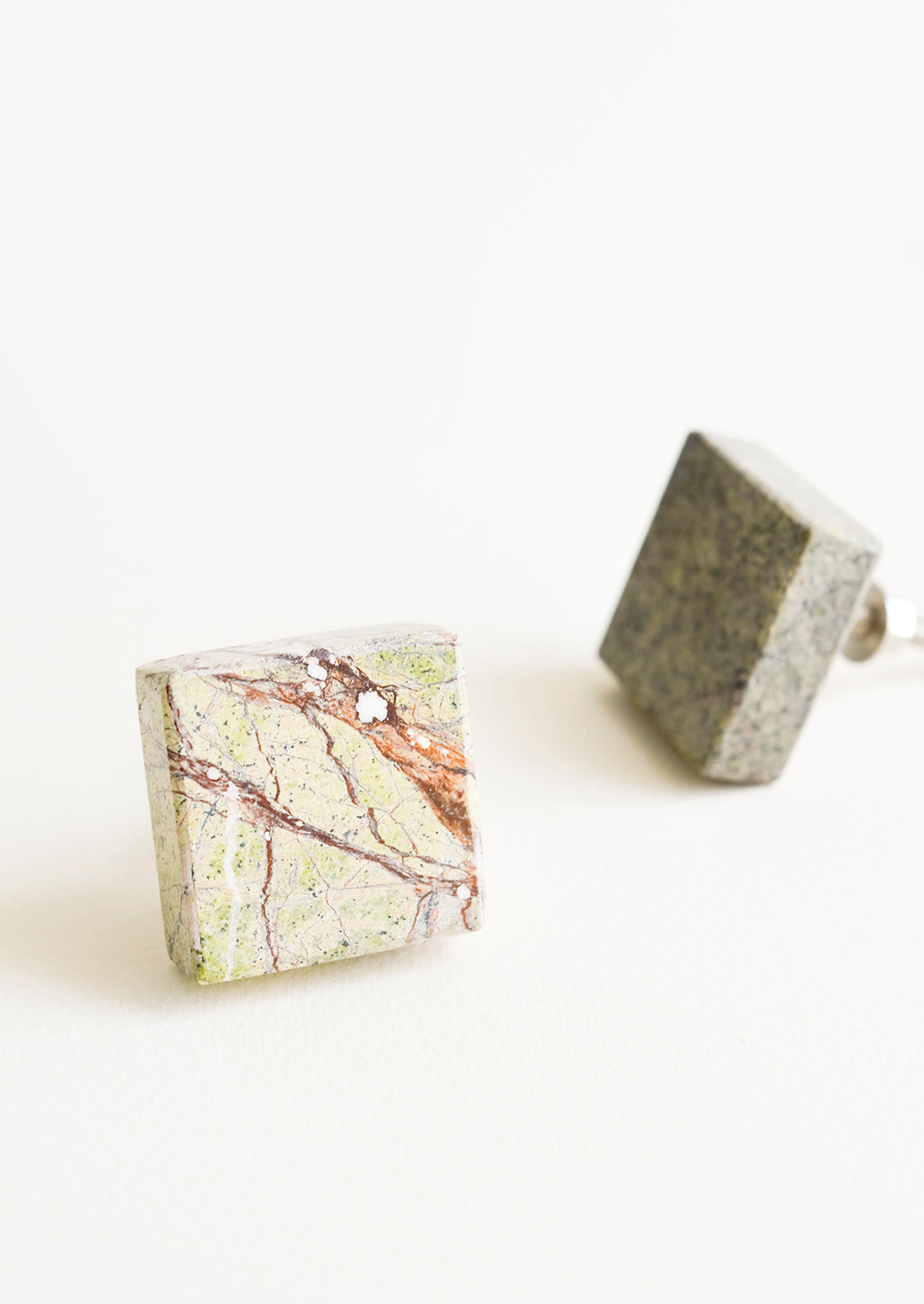 Green Multi: Square stone knob with natural shades of green, orange and brown