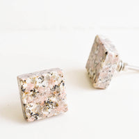 Pink Multi: Square stone knob with natural shades of pink, grey and white