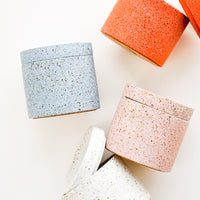 1: Colored Concrete Storage Jars with Speckled Glass Flecks