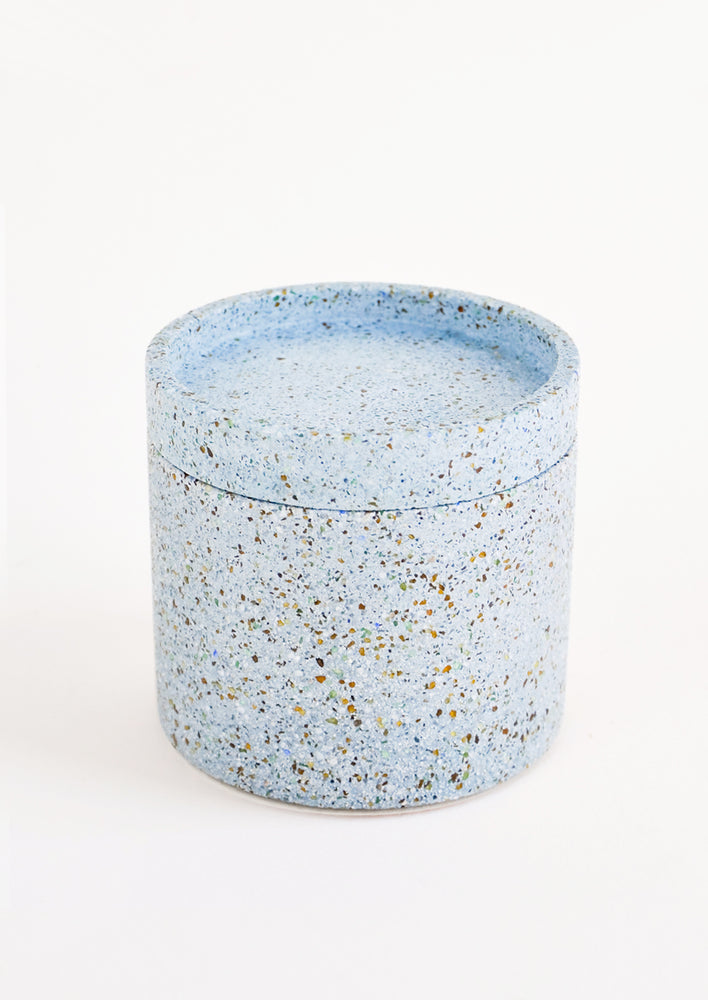 Blue Colored Concrete Storage Jars with Speckled Glass Flecks