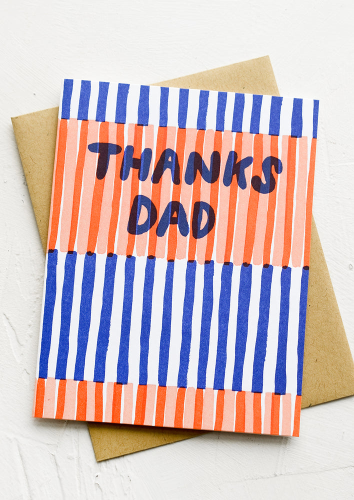 1: A striped greeting card with text reading "Thanks dad".