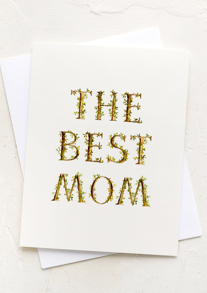 1: A card with leafy lettering reading "The Best Mom".
