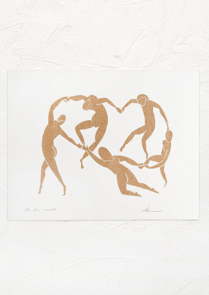 An art print with silhouetted image of women dancing in a circle.