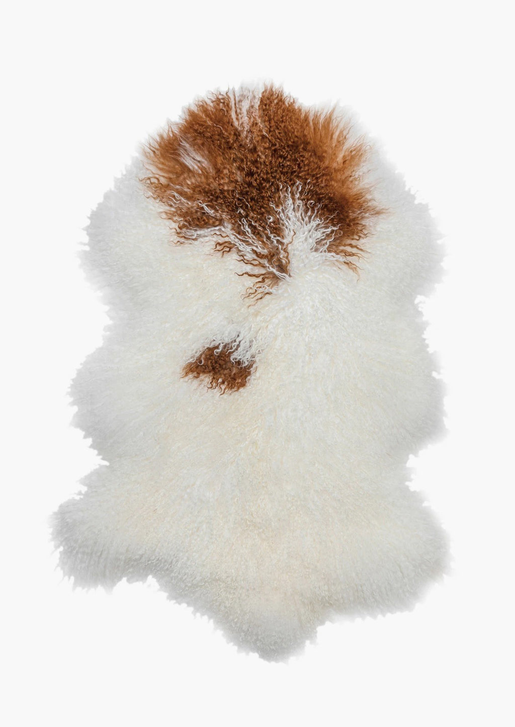 2: A cream and brown curly lamb fur hide.