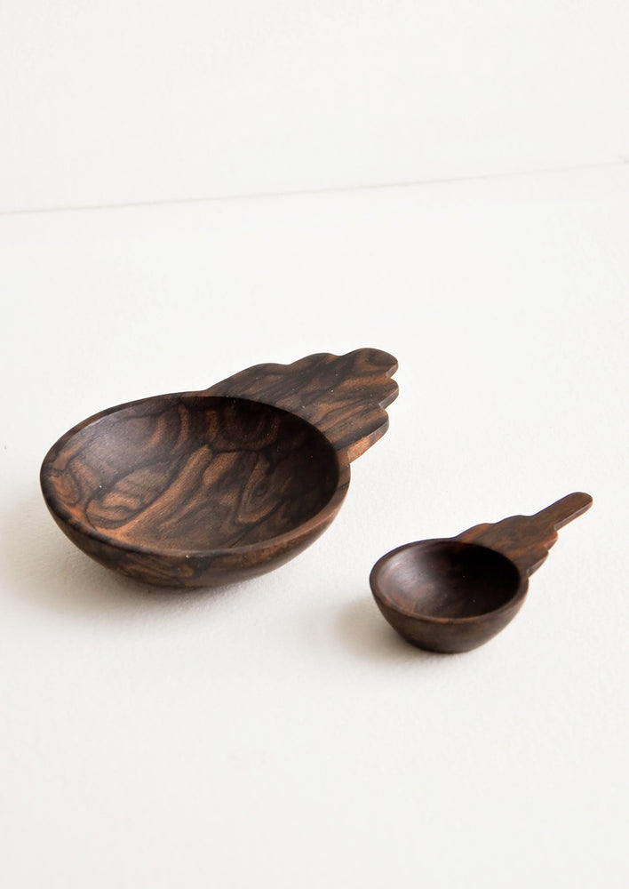 Carved Dark Wooden Scoop Bowls - LEIF