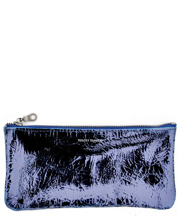Isoline Leather Glasses Pouch in Metallic Navy Crackle - LEIF