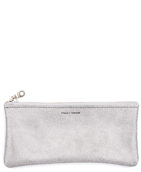 Muted Silver: Isoline Leather Glasses Pouch in Muted Silver - LEIF