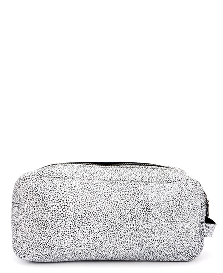 Isoline Leather Makeup Bag in Black & White Stingray - LEIF
