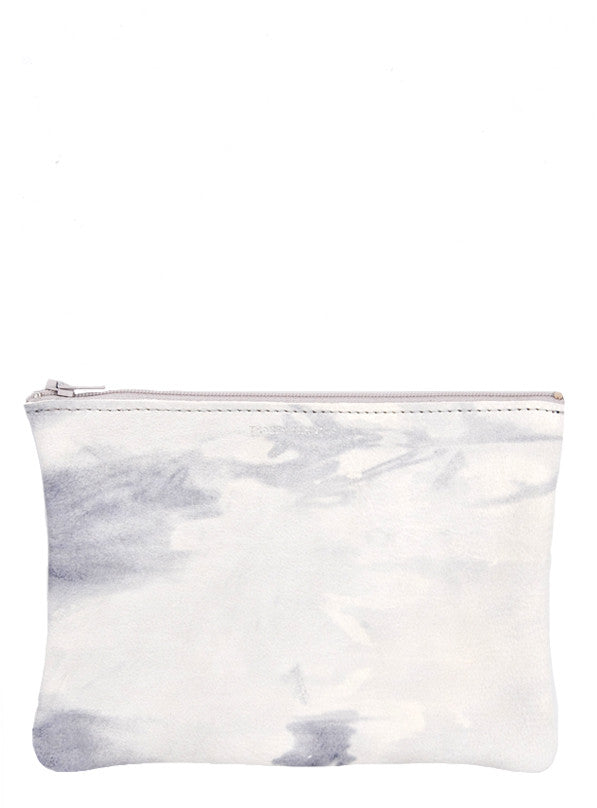 Grey Tie Dye / Small [$48.00]: Isoline Leather Zip Pouch in Grey Tie Dye / Small [$48.00] - LEIF