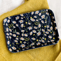 Navy Daisy Multi: A navy daisy print rectangular tray.