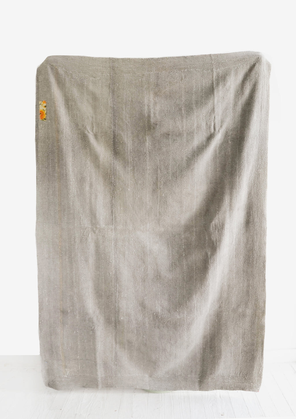 2: Back of Vintage Indian Kantha Quilt in Grey - LEIF