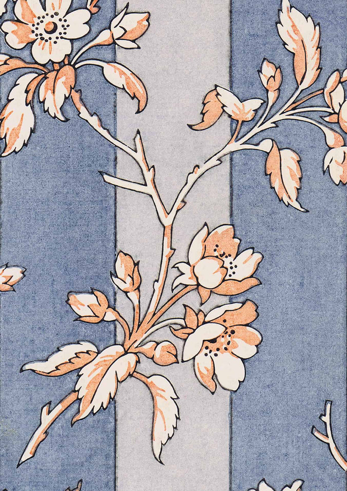 An antique inspired print with floral wallpaper design.