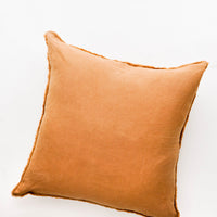 Amber: Linen Square Throw Pillow with Frayed Trim in Amber - LEIF