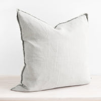 Seafoam: Square Linen Throw Pillow with Frayed Trim in Seafoam - LEIF