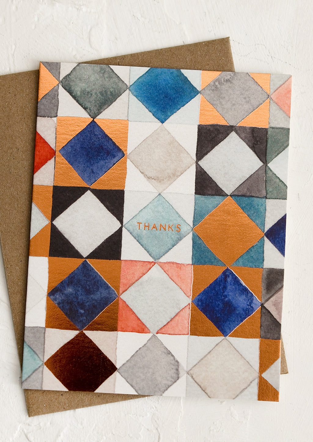 2: A set of blue and copper quilt print thank you cards.
