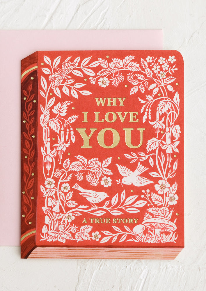 A card made to look like a book, reading "Why I love you — a true story".