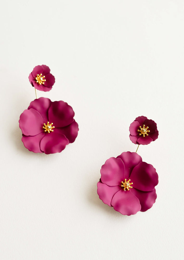 Blackberry: Two part berry and gold flower earrings with a small flower post and larger flower drop. 