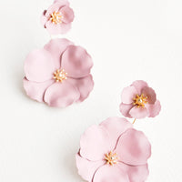 Rose: Two part lilac and gold flower earrings with a small flower post and larger flower drop. 