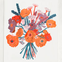 1: A risograph print with orange and red bouquet.