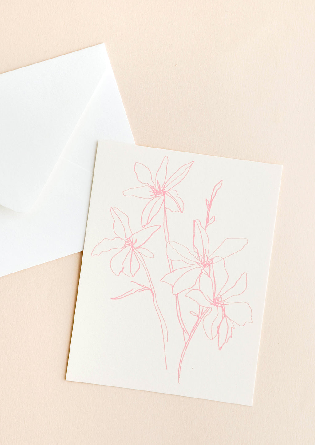 2: Notecard featuring drawing of flowers in pink and accompanying envelope.