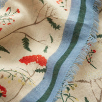 3: A ecru and light blue scarf in wildflower print.
